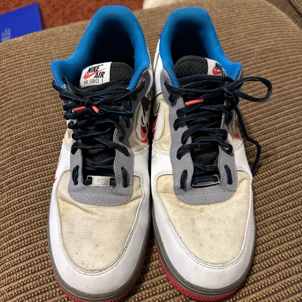 Nike Air Force 1 Men's Sneakers - White and Blue with Red Accents